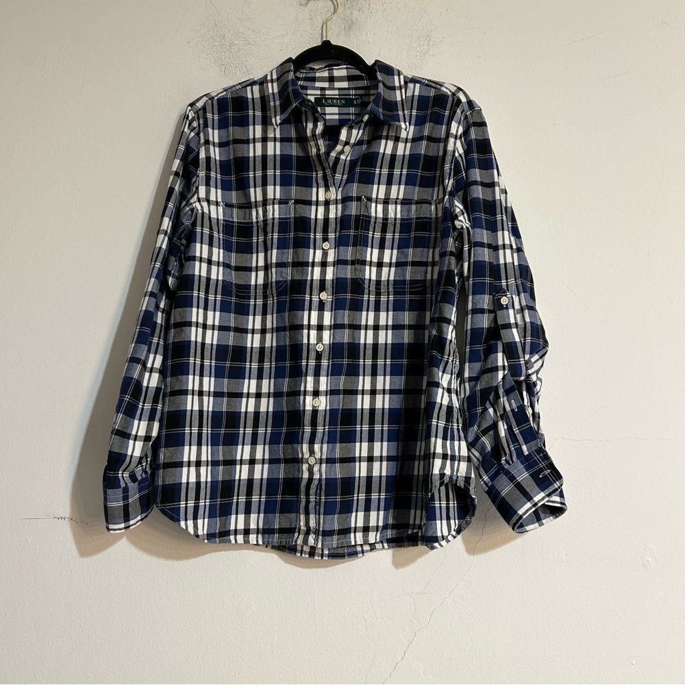 Lauren Ralph Lauren Blue Plaid Flannel Button Up Shirt XL Western Country Rodeo